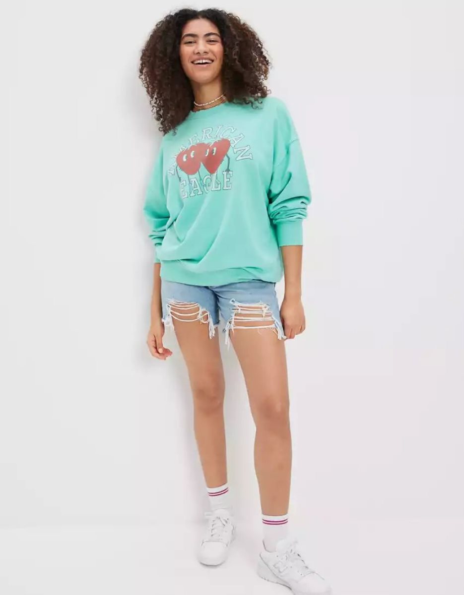 T Shirt Graphique American Eagle AE Oversized Turquoise Femme | FNH-82762997